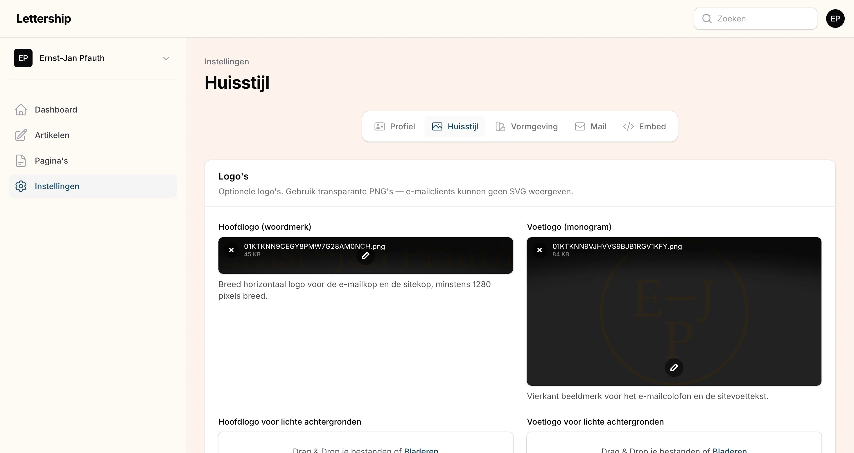 Instellingen huisstijl logos