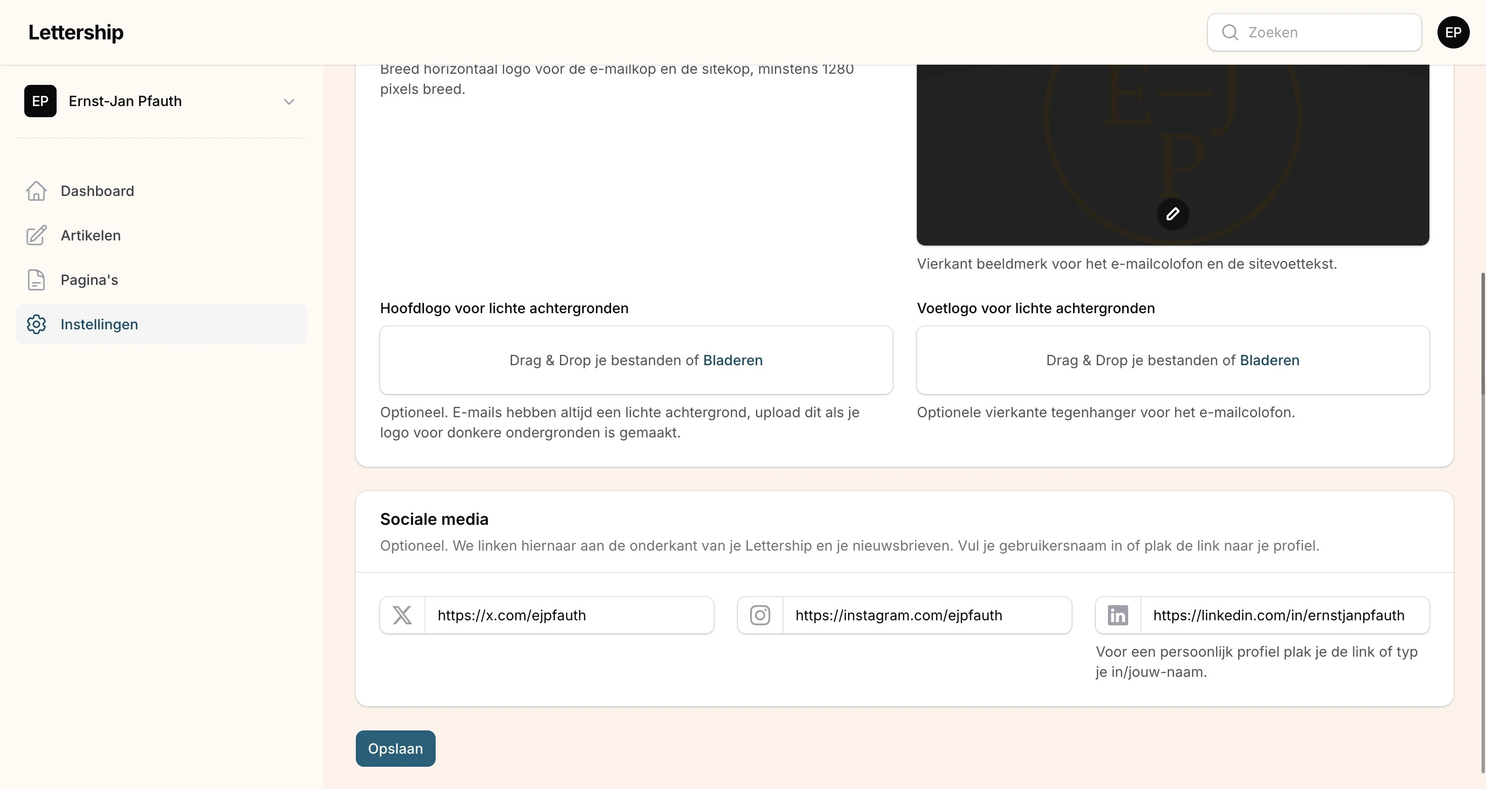 Instellingen huisstijl social