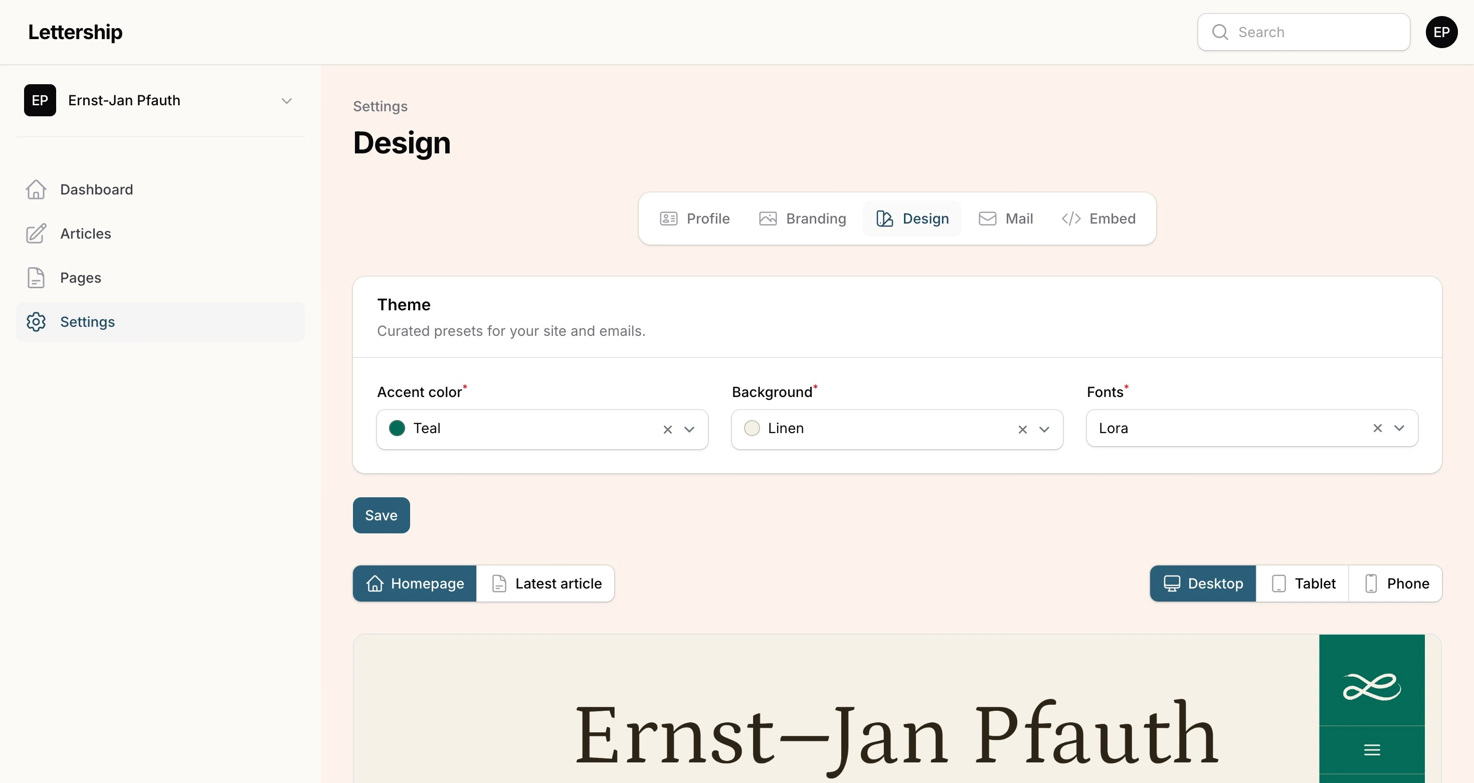 Settings, design
