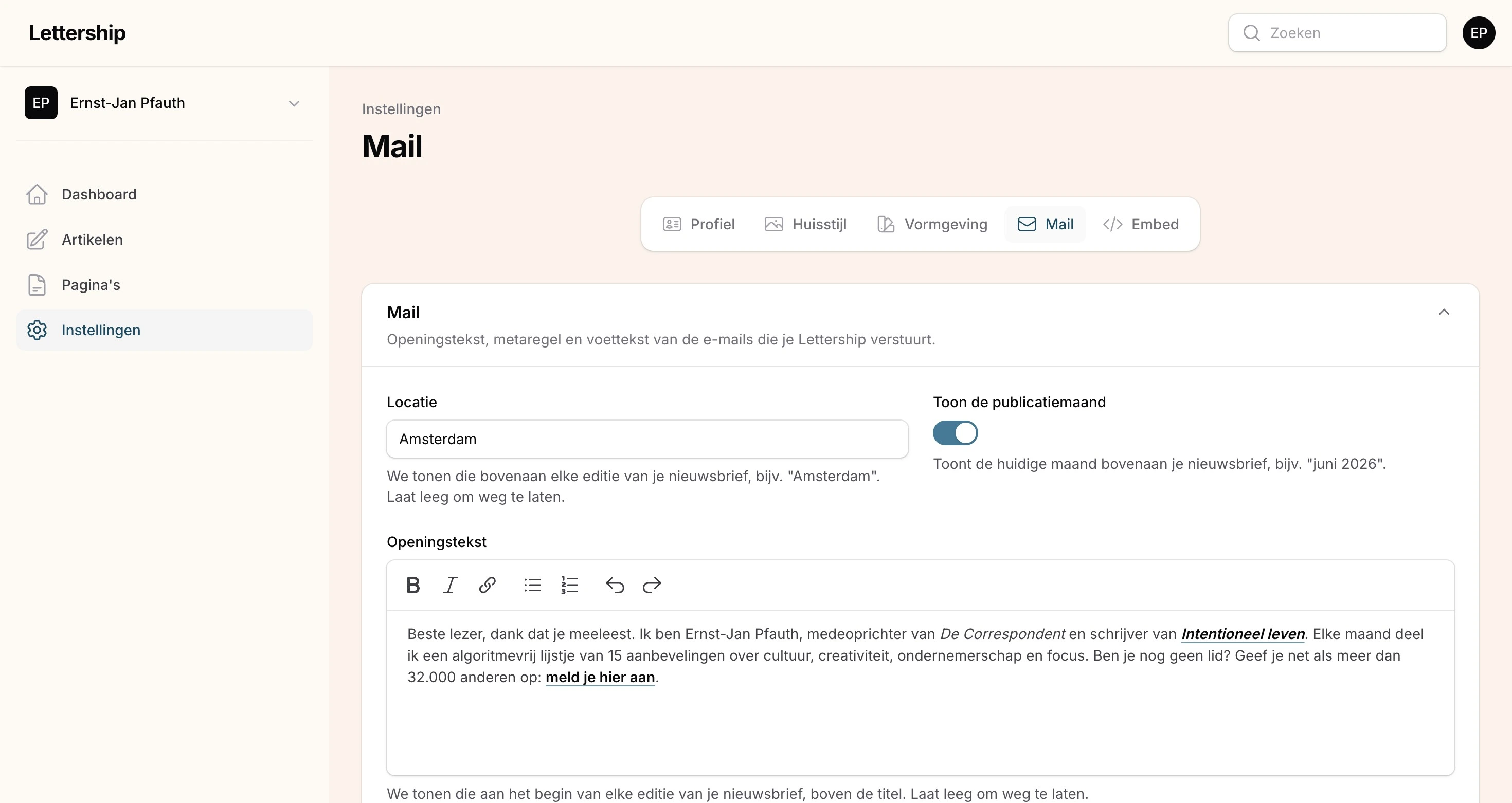 Instellingen mail