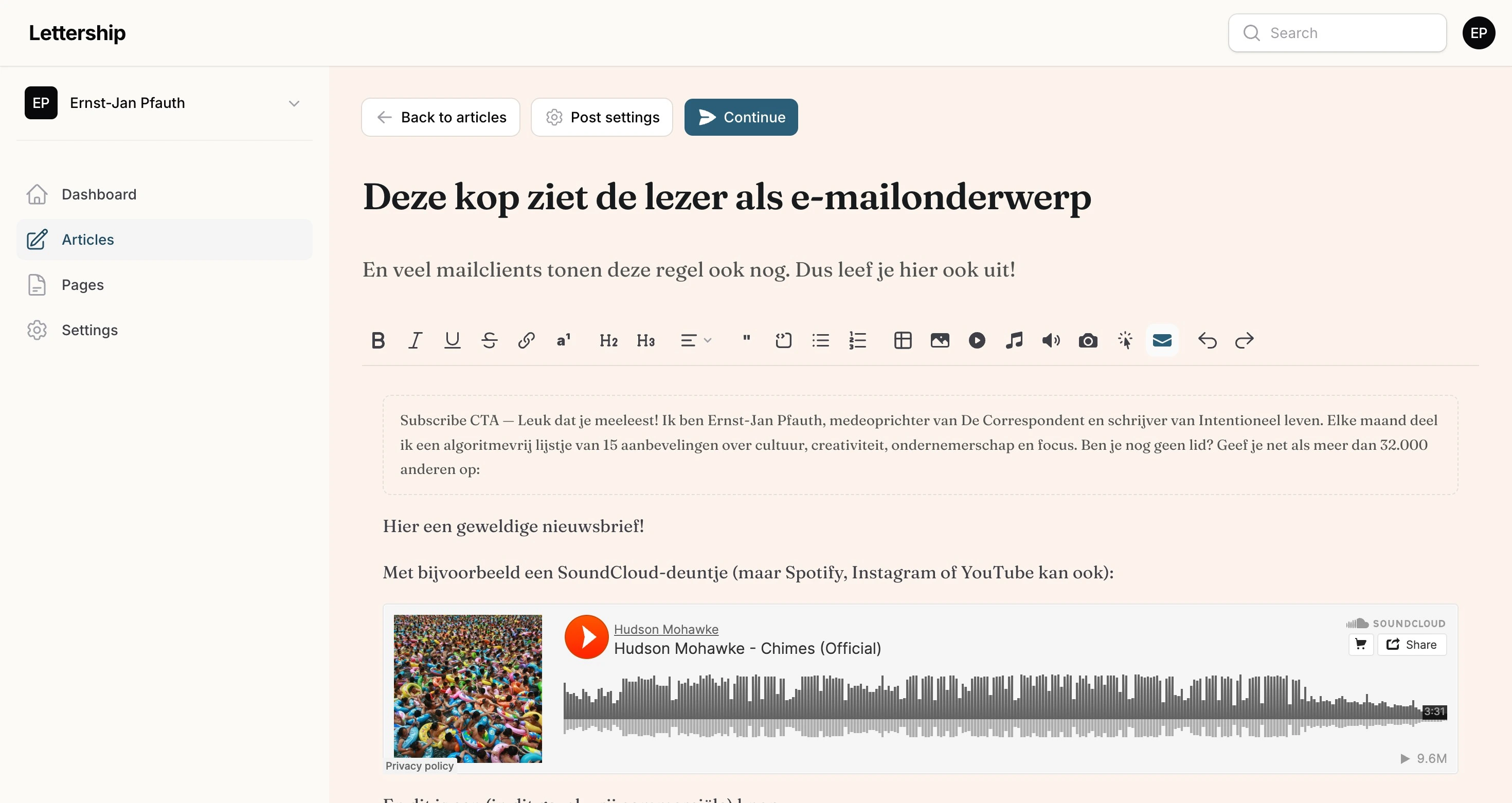 Articles, editor