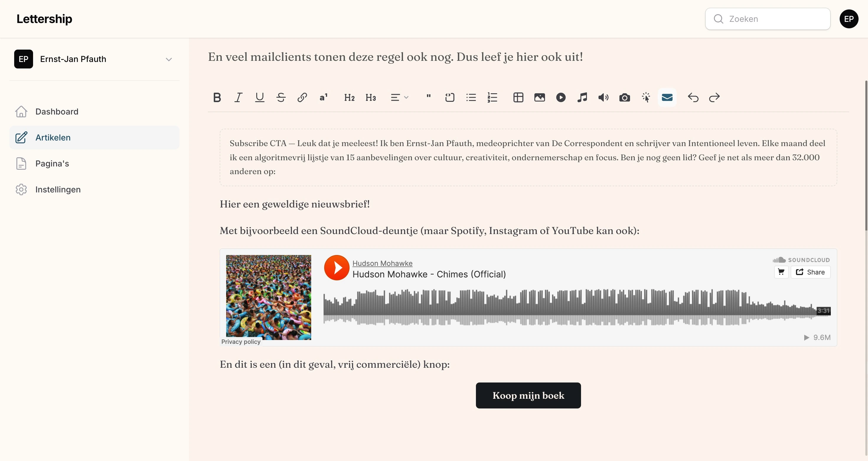 Artikelen editor blokken