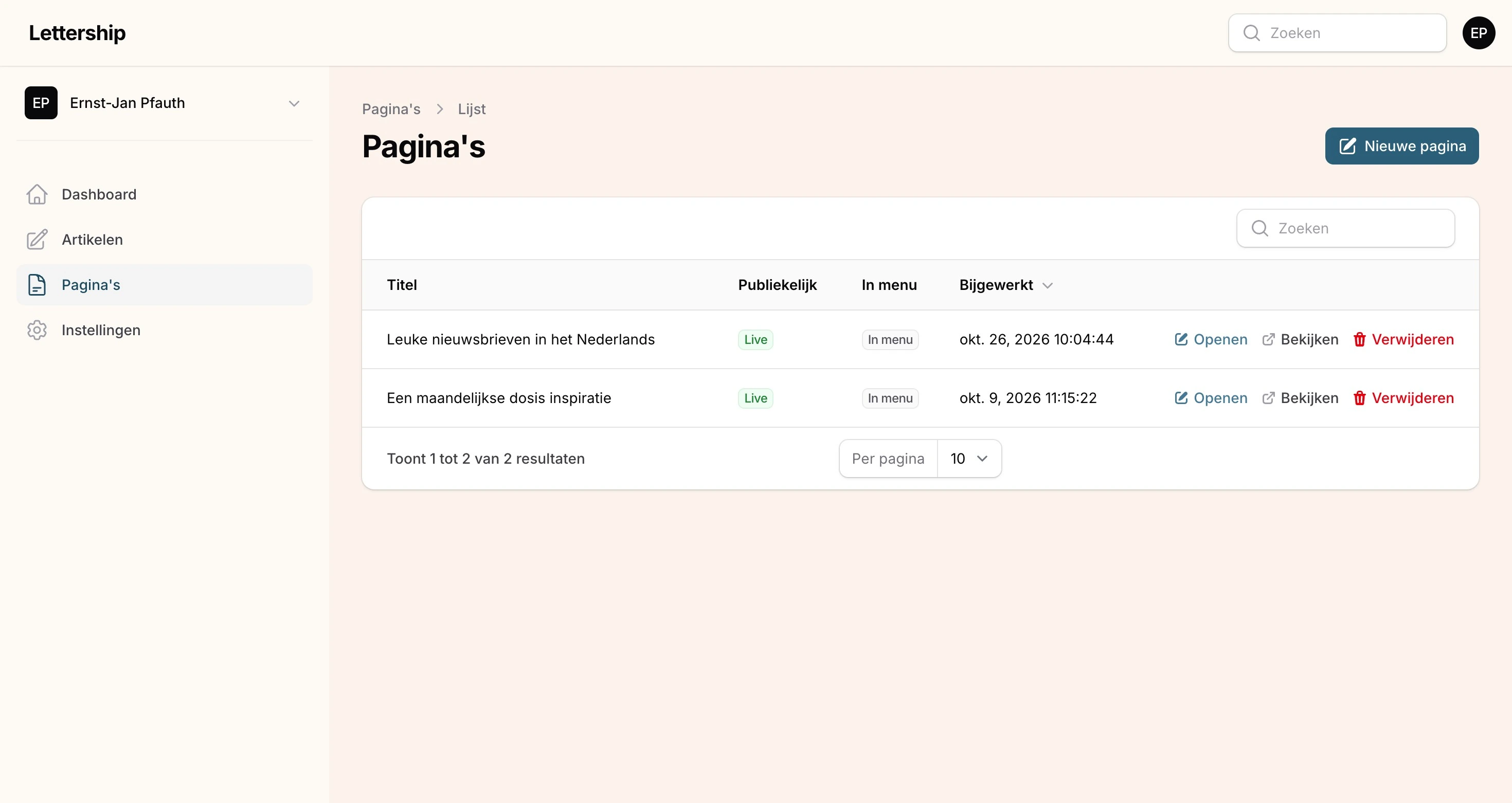 Paginas overzicht