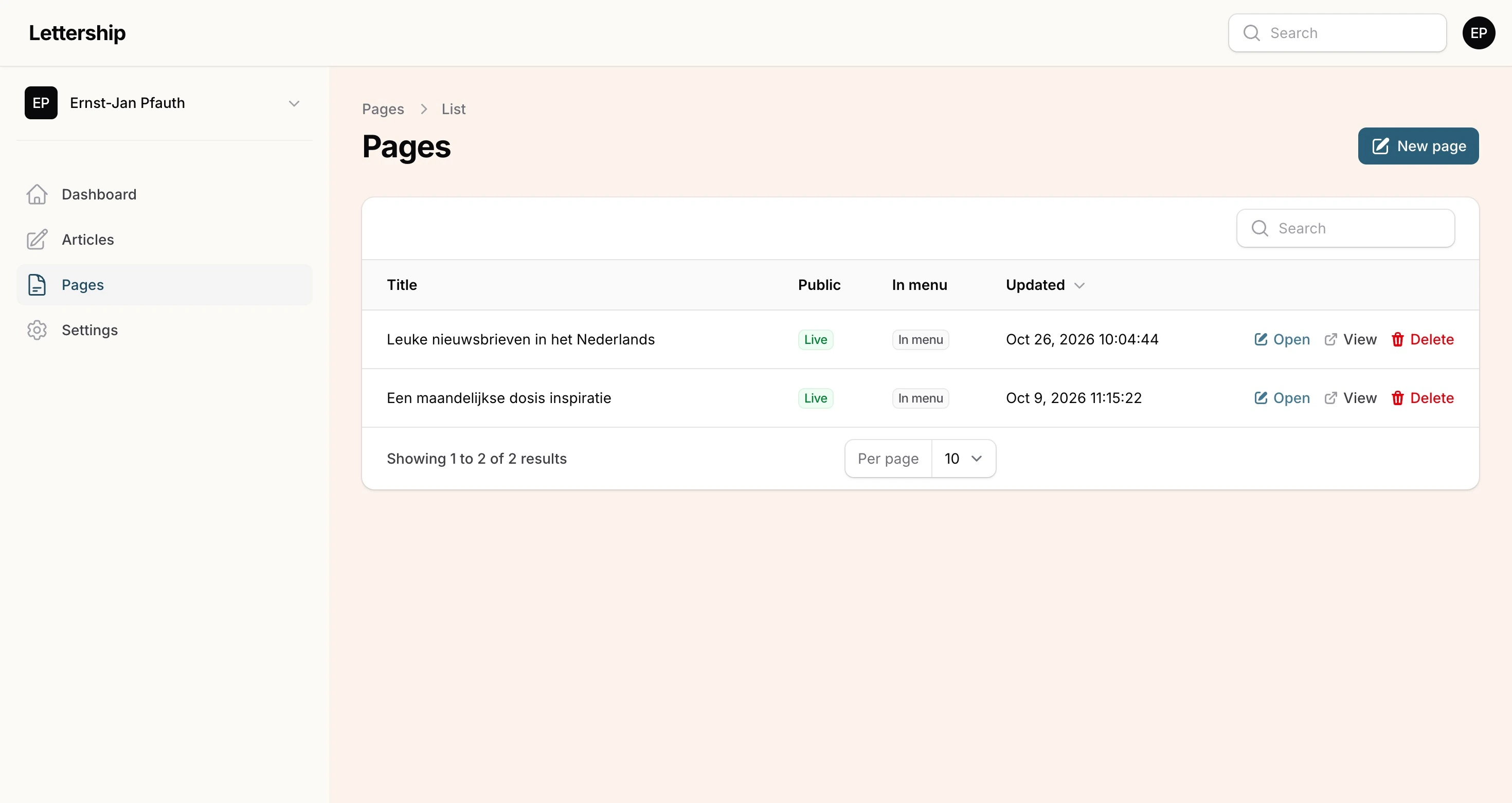 Pages overview