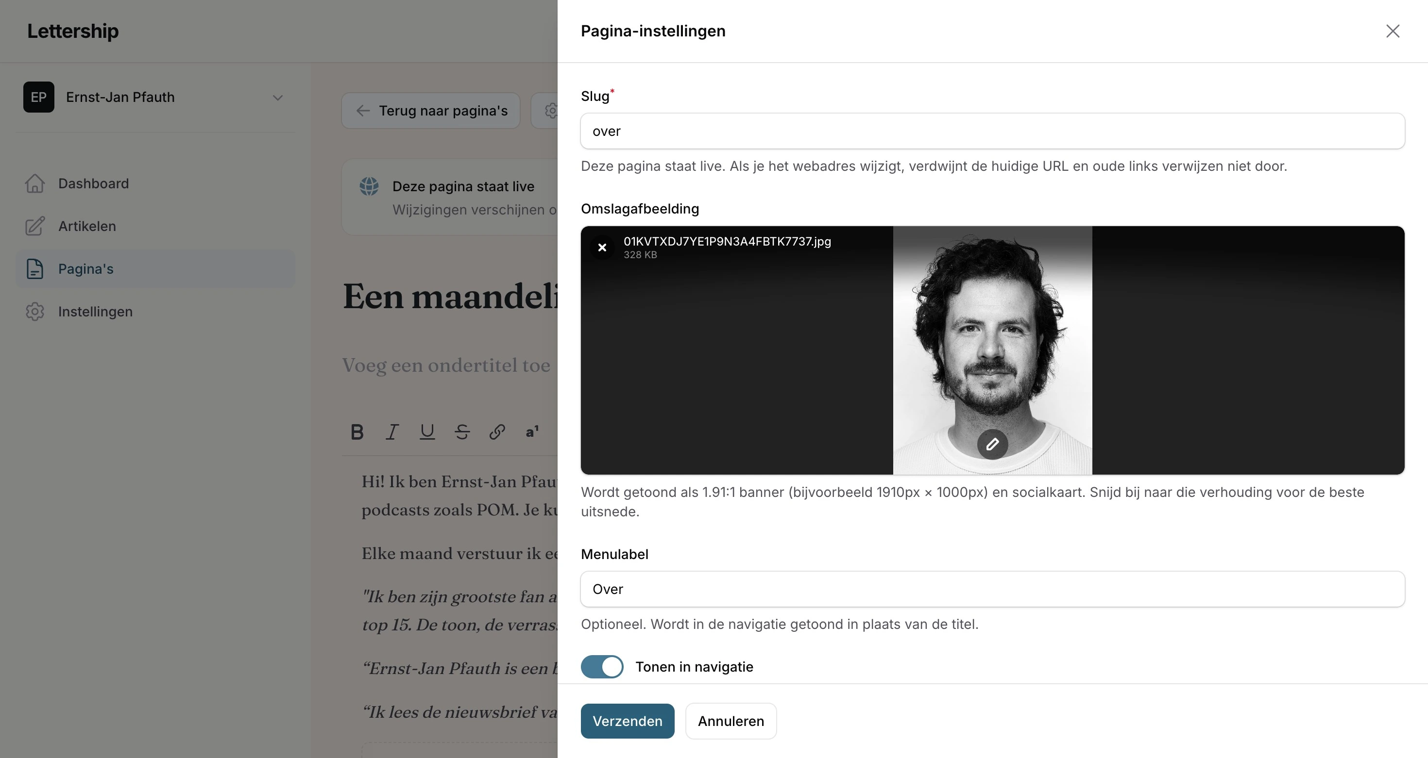 Paginas instellingen